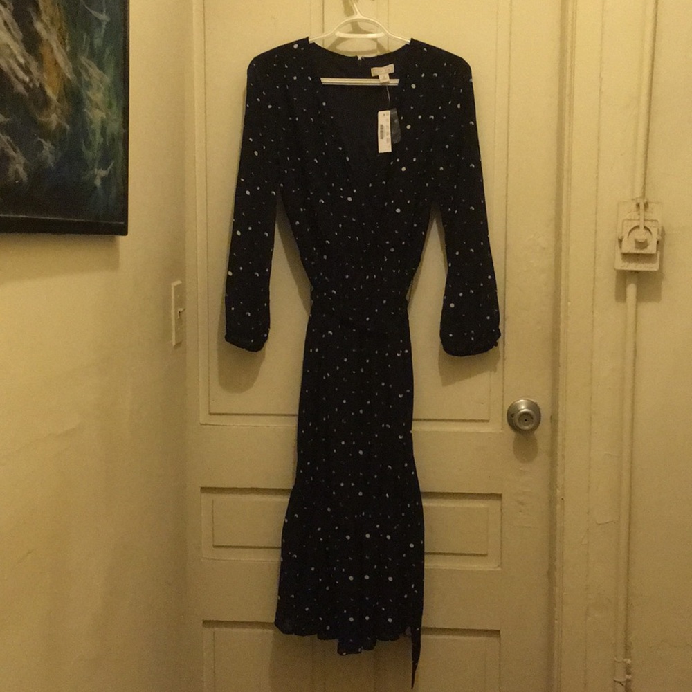 JCrew Pont Sur polka dot faux wrap dress